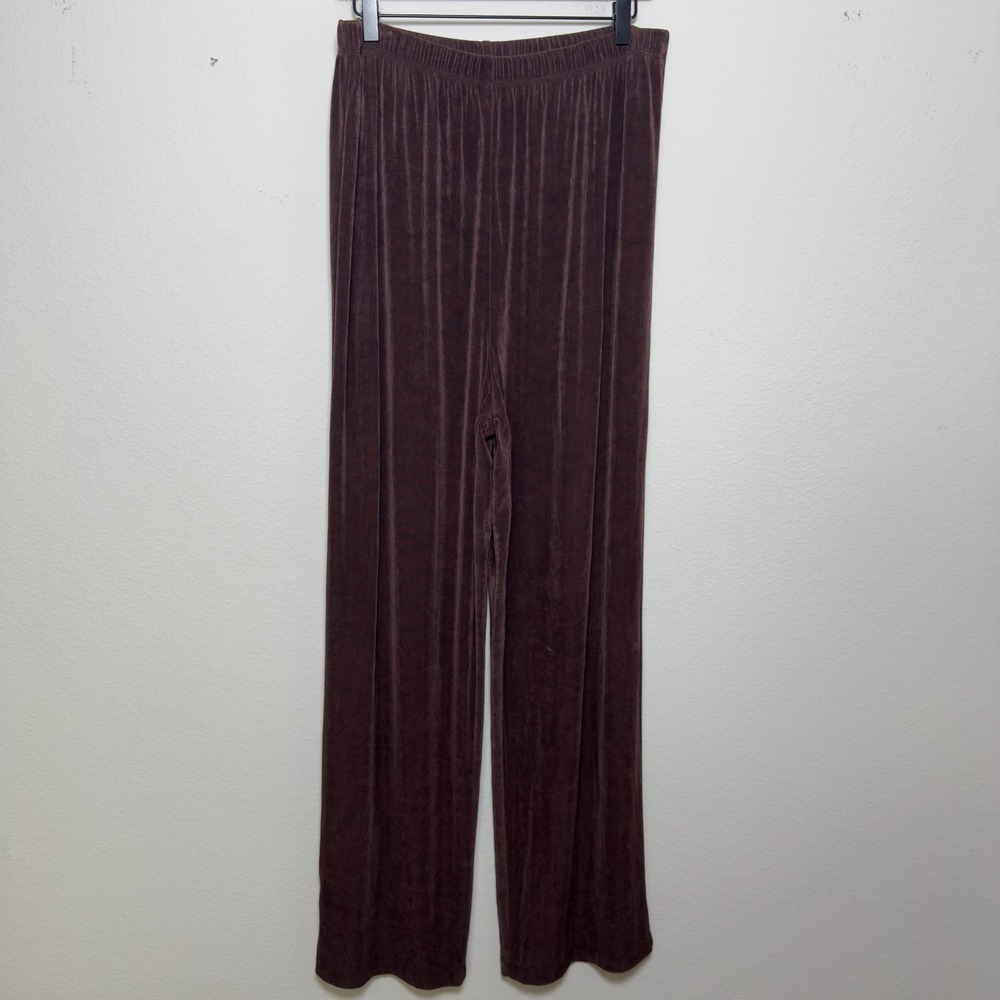 Vikki Vi Women Slinky Pants 1X Chocolate Brown Pull On Wide Leg Casual Lagenlook